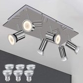 Cindaim Allesgute Plafondlamp - 6 vlammen - draaibaar - keukenlamp - plafondspot van roestvrij staal - led-plafondlamp - spot met GU10-spots - warm wit - 230 V - voor kinderkamer -