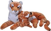 Grote pluche gestreepte tijger met welpje knuffel 76 cm - Safaridieren knuffels - Speelgoed voor kinderen