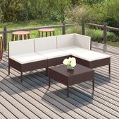 5-delige Loungeset met kussens poly rattan bruin