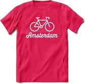 Amsterdam Fiets Stad T-Shirt | Souvenirs Holland Kleding | Dames / Heren / Unisex Koningsdag shirt | Grappig Nederland Fiets Land Cadeau | - Roze - L