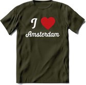 I Love Amsterdam T-Shirt | Souvenirs Holland Kleding | Dames / Heren / Unisex Koningsdag shirt | Grappig Nederland Fiets Land Cadeau | - Leger Groen - S