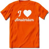 I Love Amsterdam T-Shirt | Souvenirs Holland Kleding | Dames / Heren / Unisex Koningsdag shirt | Grappig Nederland Fiets Land Cadeau | - Oranje - XXL