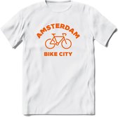 Amsterdam Bike City T-Shirt | Souvenirs Holland Kleding | Dames / Heren / Unisex Koningsdag shirt | Grappig Nederland Fiets Land Cadeau | - Wit - XL