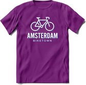 Amsterdam Bike Town T-Shirt | Souvenirs Holland Kleding | Dames / Heren / Unisex Koningsdag shirt | Grappig Nederland Fiets Land Cadeau | - Paars - L