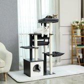 Krabpaal - Houten Toren - Voor Kat Kitten - Toren met Meerdere Niveaus - Hangmat Condo - AMT0102 - Grijs - Hoogte 127cm