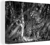 Tableau sur toile Jaguar caché dans la jungle - noir et blanc - 120x90 cm - Décoration murale Art