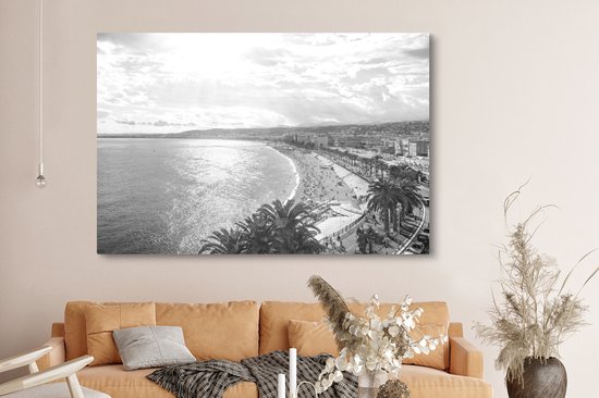 Tableau sur toile Journée d'été ensoleillée dans la ville française de Nice - noir et blanc - 180x120 cm - Décoration murale XXL