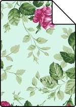 Proefstaal Origin Wallcoverings behang rozen celadon groen en roze - 326139 - 26,5 x 21 cm