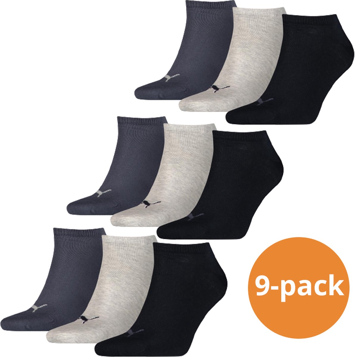 Puma Sneakersokken Plain 9-pack / Nightshadow -35/38 Zwart