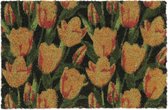 Relaxdays deurmat tulpen - kokosmat - voetmat - universeel - bloemen - antislip -kleurrijk