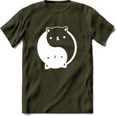 Ying Yang Kat - Katten T-Shirt Kleding Cadeau | Dames - Heren - Unisex | Dieren shirt | Grappig Verjaardag kado | Tshirt Met Print | - Leger Groen - M