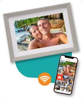 Digitale fotolijst met WiFi en Frameo App – Fotokader - 10 inch - Pora – HD+ -IPS Display – Wit/Zilver - Micro SD - Touchscreen