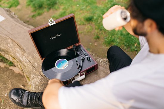 Classic Phono Retro Platenspeler - Vinyl Koffer met Bluetooth en ingebouwde Speakers - Auto-stop - TT-120BNWH - Bruin — afbeelding 5