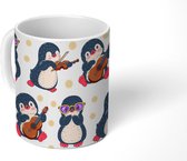 Mok - Koffiemok - Pinguïn - Muziek - Gitaar - Kinderen - Patroon - Mokken - 350 ML - Beker - Koffiemokken - Theemok