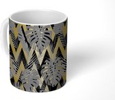 Mok - Koffiemok - Zigzag - Patronen - Goud - Monstera - Mokken - 350 ML - Beker - Koffiemokken - Theemok