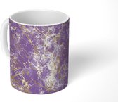 Mok - Marmer print - Luxe - Paars - Goud - Patronen - Mokken - 350 ML - Beker - Uitdeelcadeautjes