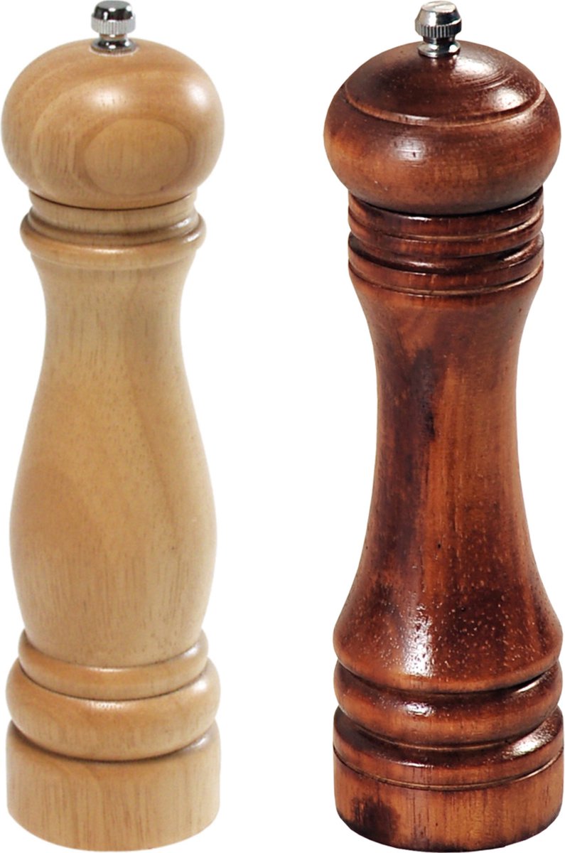 Creative Home Grote Houten Peper en Zoutmolen | Set van 2 Slijpmachines met Mini Houten Lepel | 18 x 5 cm | Natuurlijk Beukenhout | Handmatig Verpletteringsmechanisme