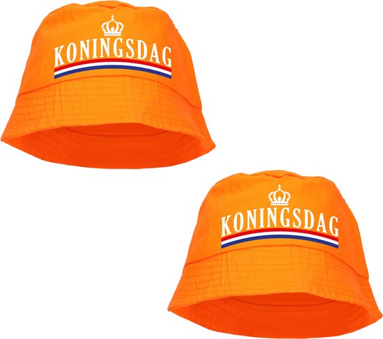 4x stuks Koningsdag bucket hat voor dames en heren - oranje - vissershoedje