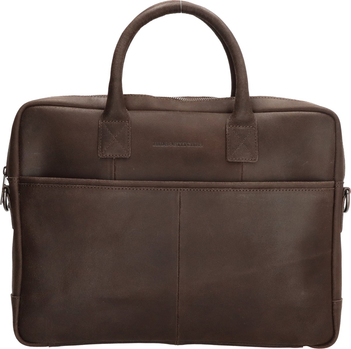 Hide & Stitches Wolga Laptoptas 15,6 inch (34.5x19.4 cm) - 100% Leer - Donkerbruin