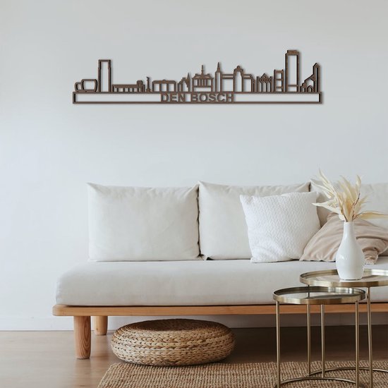 Skyline Den Bosch Notenhout 130 Cm Wanddecoratie Voor Aan De Muur Met Tekst City Shapes