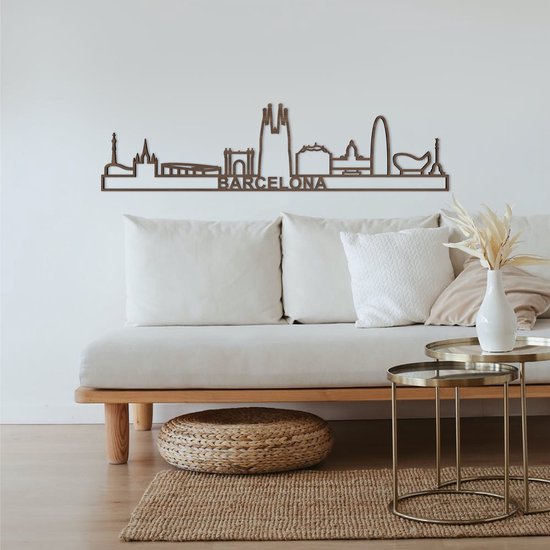Skyline Barcelona Noyer 130 Cm Décoration murale Pour Le Mur Avec Texte City Shapes