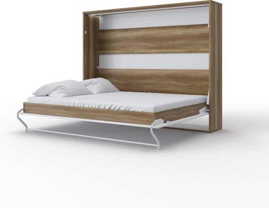 Maxima House - INVENTO 15 Elegance - Horizontaal Vouwbed - Logeerbed - Opklapbed - Bedkast - Inclusief LED - Country Eiken / Hooglans Wit - 200x160 cm
