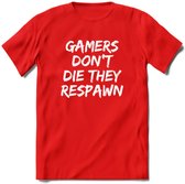 Gamers don't die T-shirt | Gaming kleding | Grappig game verjaardag cadeau shirt Heren – Dames – Unisex | - Rood - XL