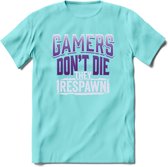 Gamers don't die T-shirt | Paars | Gaming kleding | Grappig game verjaardag cadeau shirt Heren – Dames – Unisex | - Licht Blauw - M