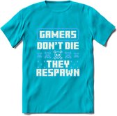 Gamers don't die pixel T-shirt | Neon Blauw | Gaming kleding | Grappig game verjaardag cadeau shirt Heren – Dames – Unisex | - Blauw - S