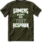 Gamers don't die T-shirt | Groen | Gaming kleding | Grappig game verjaardag cadeau shirt Heren – Dames – Unisex | - Leger Groen - XXL