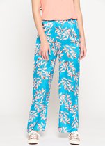 LOLALIZA Satijnen broek met bloemenprint - Turquoise - Maat 34