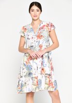 LOLALIZA A-lijn jurk met tropische print - Ecru - Maat 46