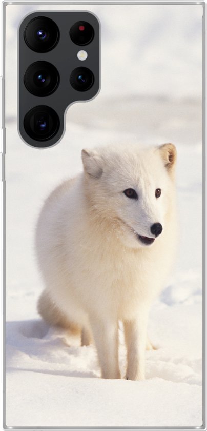 Geschikt voor Samsung Galaxy S22 Ultra hoesje - Vos - Sneeuw - Wit - Siliconen Telefoonhoesje - SleevesAndCases