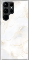 Geschikt voor Samsung Galaxy S22 Ultra hoesje - Marmer print - Wit - Geel - Siliconen Telefoonhoesje