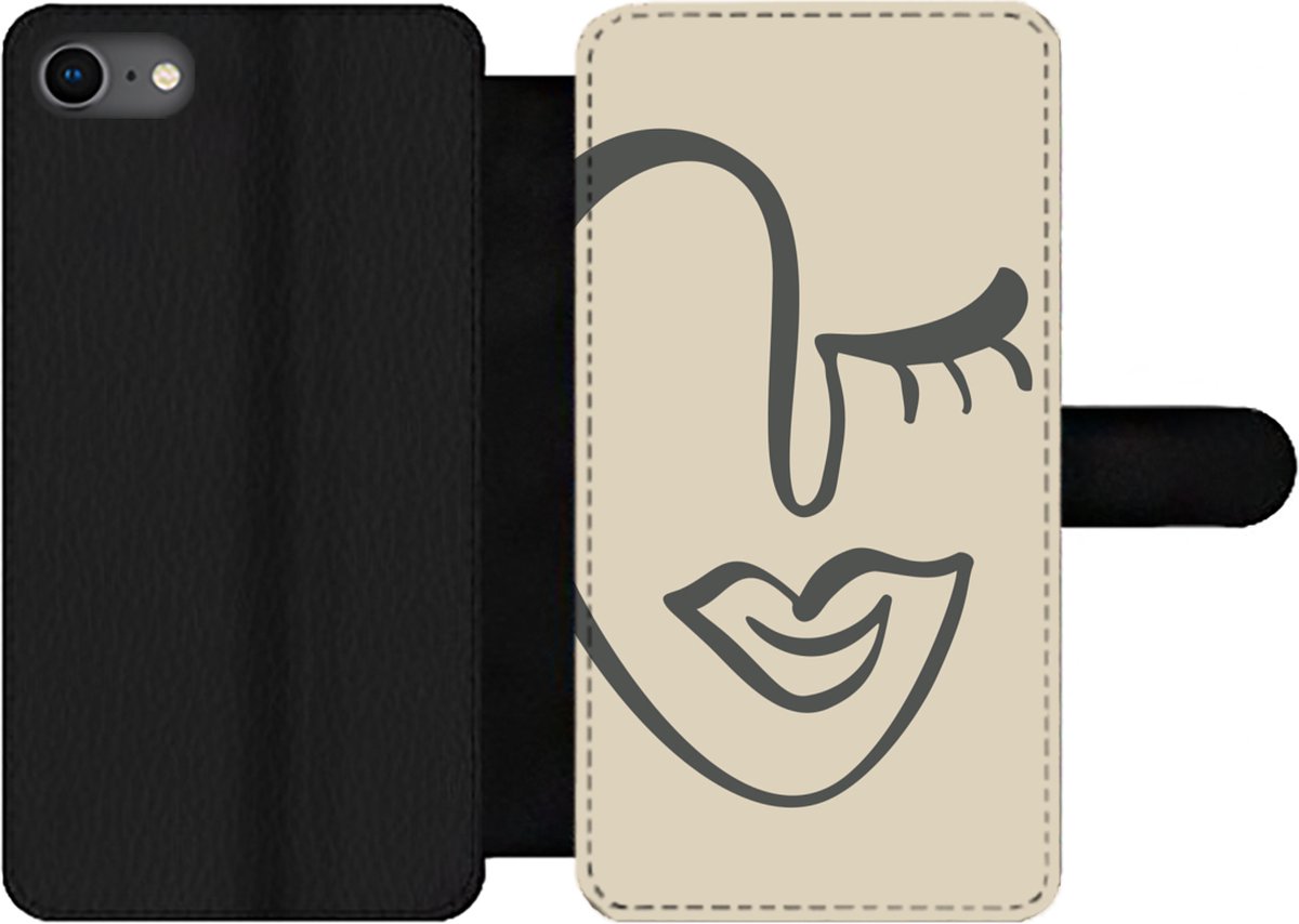 Telefoonhoesje Geschikt voor iPhone 7 telefoonhoesje - Vrouw - Gezicht - Kunst - Met vakjes - Wallet case met magneetsluiting