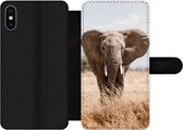 Bookcase Geschikt voor iPhone XS telefoonhoesje - Olifant - Natuur - Dieren - Portret - Met vakjes - Wallet case met magneetsluiting