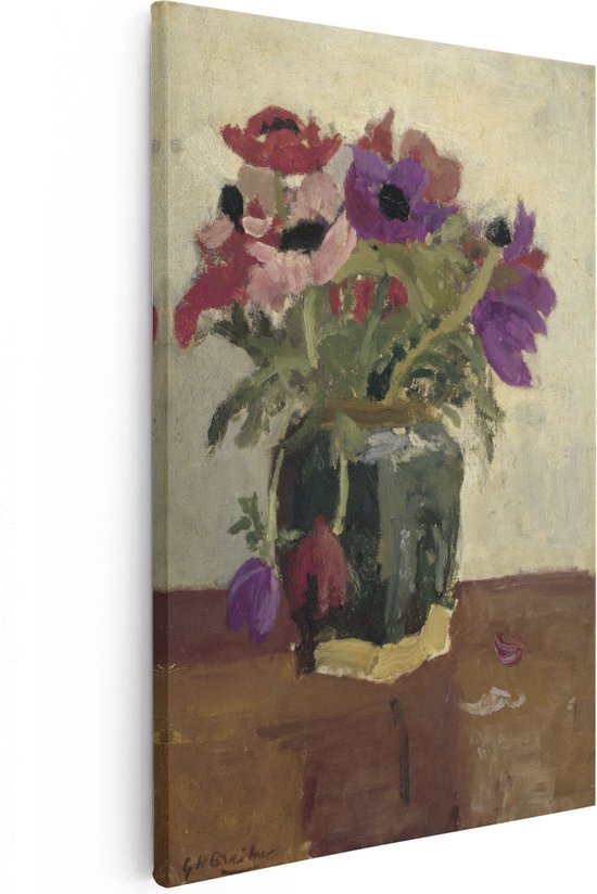 Artaza Canvas Schilderij Gemberpot met Anemonen - George Hendrik Breitner - 20x30 - Klein - Kunst - Canvas Print