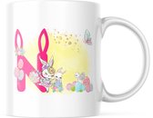 Paas Mok Konijnenoren pasen roos N | Paas cadeau | Pasen | Paasdecoratie | Pasen Decoratie | Grappige Cadeaus | Koffiemok | Koffiebeker | Theemok | Theebeker