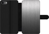 Bookcase Geschikt voor iPhone SE 2020 telefoonhoesje - Metaal print - Grijs - Lijn - Met vakjes - Wallet case met magneetsluiting