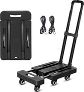 Heavy-Duty Inklapbare Plateauwagen - Hand Trolley - Bagagewagen - Transportkar - steekwagen - Utility Dolly - Platformwagen - Inklapbaar - Capaciteit van 250KG  - 6 Wielen - Inclusief Elastis