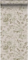 ESTAhome behang vintage bloemen oudroze en olijfgroen - 139401 - 50 x 900 cm