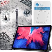 Tablet hoes & 2-Pack Screenprotector geschikt voor Lenovo Tab P11 - 11 Inch - Auto Wake/Sleep functie - Eiffeltoren