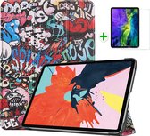 Case2go - Tablet hoes & screenprotector geschikt voor Apple iPad Air 2022 - 10.9 inch - Tri-Fold Book Case - Met Auto Sleep/Wake functie - Graffiti