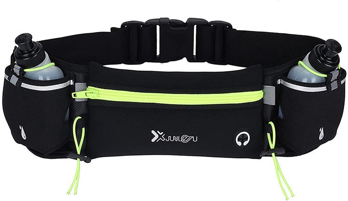 Running Belt | Heuptas | Buik Tas | Sportriem | Hardloop Riem Band Fles | Wandelen | Met Headset | Telefoon Geschikt voor: iPhone | Smartphone | Snack | Drinkfles | Waterafstotend | Heup riem | Groen