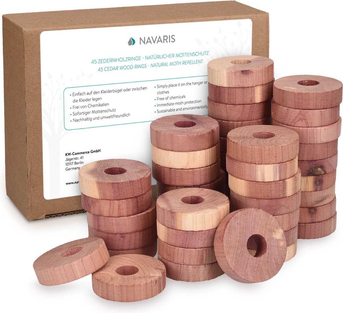Navaris cederhouten anti-motten hangers - Set van 45 natuurlijke cederhouten Kkeding mottenringen - Pak met blokjes voor kledingkast of lade