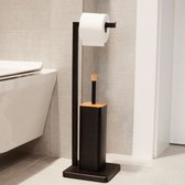 Brosse WC avec support - et porte-rouleau - 20x20x64 cm - noir