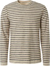 No-Excess - Longsleeve T-shirt Strepen Beige - L - Modern-fit