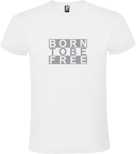 Wit  T shirt met  print van "BORN TO BE FREE " print Zilver size M