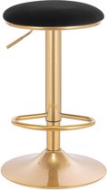 Kamyra® Industriële Barkruk - Velvet Zitting - Gouden Frame met Voetensteun - In Hoogte Verstelbaar - Zwart 61 - 82 cm