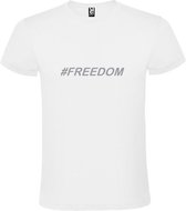 Wit  T shirt met  print van "# FREEDOM " print Zilver size L